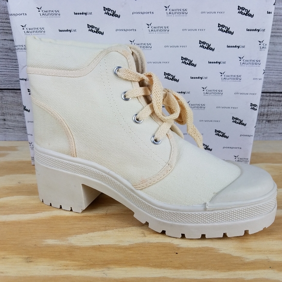 Chinese Laundry Shoes - NEW CL Desert Combat Canvas Heeled Ankle Boot Shoe